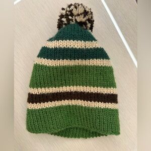 **Handmade** Green Striped Kids Beanie